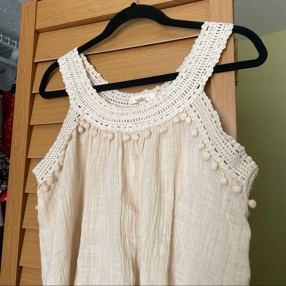 Adiva Anthropologie Linen Knit Crochet Pom Pom Tank Medium - Picture 2 of 7